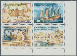 Italien: 1992, 500 Years Discovery Of America Se-tenant Set Of Four With MISSING COLOURS (red, Green - Ongebruikt