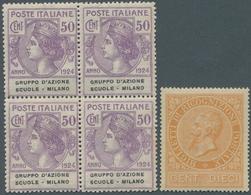 Italien: 1874/1924, U/m Lot "Back Of Book": Ricognizione Postale 1 Well Centered (500,- €), Emission - Mint/hinged