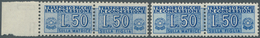 Italien - Gebührenmarken: Paketzustellung: 1953, 50l. Blue, 75l. Brown And 110l. Purple, Four U/m Co - Paquetes Postales