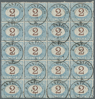 Italien - Portomarken: 1870, "2 L. Blue And Brown" (Sassone No. 12) In A Block Of 20 Used With Multi - Taxe