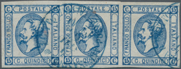 Italienische Post In Der Levante: 1863 15 C. Blue, Imperforate Strip Of Three With Large Margins All - Emissioni Generali