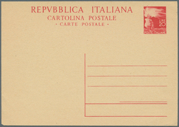 Italien - Ganzsachen: 1947, Stationery Card 20l. Red On Cream, Unused, Slight Imperfection In Lower - Postwaardestukken