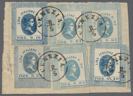Italien - Besonderheiten: 1866, Six Transitional Fiscal Stamps - 3x Lire Italiane 0,07 (Fiorini 0,03 - Zonder Classificatie