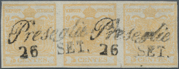 Österreich - Lombardei Und Venetien: 1850, 5 C Gelbocker, Seidenpapier, Waagerechter 3er-Streifen, A - Lombardo-Veneto