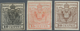 Österreich - Lombardei Und Venetien: 1850, 10 C Schwarz, 15 C Rot U. 30 C Braun, Je Handpapier In Ty - Lombardo-Veneto