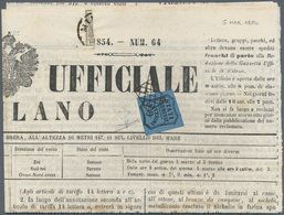 Österreich - Lombardei Und Venetien: 1854 "Offizielle Zeitung Von Mailand" (Gazetta Ufficiale Di Mil - Lombardo-Veneto