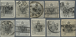 Österreich - Lombardei Und Venetien: 1850, 10 C Schwarz, Handpapier, Partie Mit 10 Gestempelten Mark - Lombardije-Venetië