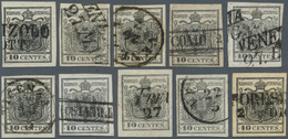 Österreich - Lombardei Und Venetien: 1850, 10 C Schwarz, Handpapier, Partie Mit 10 Gestempelten Mark - Lombardo-Vénétie