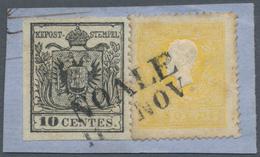 Österreich - Lombardei Und Venetien: 1854/1858, 10 C Schwarz, Maschinenpapier, Allseits Vollrandig, - Lombardije-Venetië