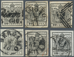 Österreich - Lombardei Und Venetien: 1854, 10 C Schwarz, Maschinenpapier, Lot Mit 6 Gestempelten, Me - Lombardije-Venetië