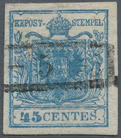 Österreich - Lombardei Und Venetien: 1851, 45 C Blau, Senkrecht Geripptes Papier, Mit Teilen Des Bog - Lombardije-Venetië