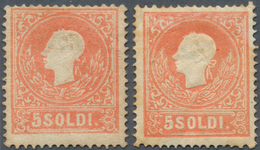 Österreich - Lombardei Und Venetien: 1858/1859, 5 So Rot In Type I Und Type II, Je Ungebraucht Mit O - Lombardo-Veneto