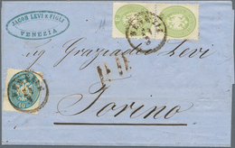 Österreich - Lombardei Und Venetien: 1863, 3 So Grün, Senkrechtes Paar, Zusammen Mit 10 So Blau, MiF - Lombardo-Veneto