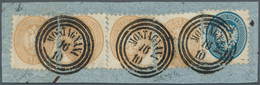 Österreich - Lombardei Und Venetien: 1864, 10 So Blau Und 4 X 15 So Braun, Nebeneinander Auf Briefst - Lombardy-Venetia