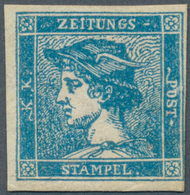 Österreich - Lombardei Und Venetien - Zeitungsmarken: 1855, Blauer Merkur, Type III, Farbfrisches Ex - Lombardo-Vénétie