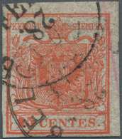 Österreich - Lombardei Und Venetien - Stempel: 1850, 15 C Rot, Handpapier, Vollrandig, Entwertet Mit - Lombardy-Venetia