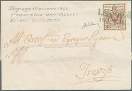 Österreich - Lombardei Und Venetien - Stempel: 1850: LEGNANO 10 GIU (1850), In BLAU Auf 30 C Erstdru - Lombardije-Venetië