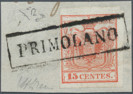 Österreich - Lombardei Und Venetien - Stempel: 1850, 15 C Rot, Handpapier, Allseits Gut Gerandet, Au - Lombardo-Vénétie