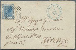 San Marino: 1877, Italy: 20 C Blue, Tied By Grid Cancel "S.Mno", Along With Blue Double Circle Dater - Other & Unclassified