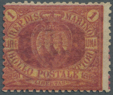 San Marino: 1892, 1 L. Carmine And Yellow, Mint Tiny Hinge Remain, Expertised Thier And Diena, Sasso - Altri & Non Classificati