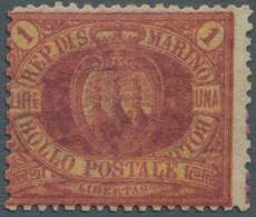 San Marino: 1892, 1 L. Carmine And Yellow, Mint Tiny Hinge Remain, Expertised Thier And Diena, Sasso - Autres & Non Classés