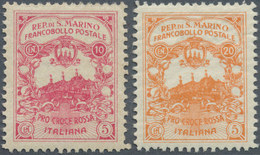 San Marino: 1916, UNISSUED RED CROSS Stamps 'Pro Croce Rossa' 10+5cent. Carmine And 20+5c. Orange Bo - Altri & Non Classificati