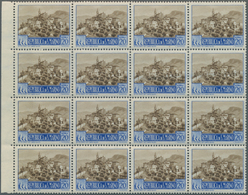 San Marino: 1950, Definitive Issue 20l. Brown/ultramarine ‚Capuchin Church‘ Block Of 16 From Left Ma - Other & Unclassified