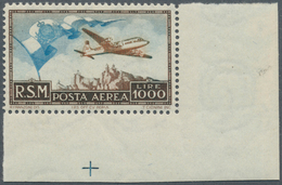San Marino: 1951, Airmail 1000 L. With Corner Sheet Margins (here With Slightly Hinged Remainders), - Altri & Non Classificati