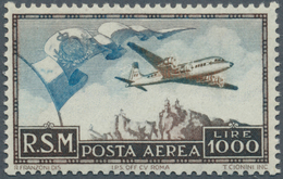 San Marino: 1951, Airmail 1000 L. Blue And Brown, Mint Never Hinged, Fine, Certificate Enzo Diena - Other & Unclassified