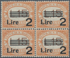 San Marino - Portomarken: 1938, Postage Due 15l. Orange/brown Surch. ‚Lire 2‘ Block Of Four, Mint Ne - Postage Due