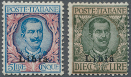 Italienisch-Libyen: 1915, 5 L Blue/rose And 10 L Olive/rose Emanuel III., VF Mint Lightly Hinged Con - Libye