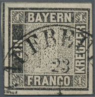 Bayern - Marken Und Briefe: 1849, Schwarzer Einser 1 Kreuzer Schwarz, Platte 1 Mit HK "KAUFBEUREN 23 - Autres & Non Classés