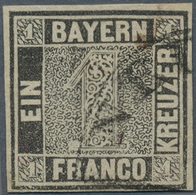 Bayern - Marken Und Briefe: 1849, Schwarzer Einser 1 Kreuzer Schwarz, Platte 1 Mit HK Von Neu-Ulm Un - Autres & Non Classés