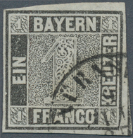 Bayern - Marken Und Briefe: 1849, Schwarzer Einser 1 Kreuzer Grauschwarz, Platte 1 Mit K2 "NÜRNB(ERG - Autres & Non Classés