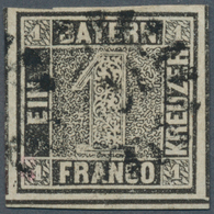 Bayern - Marken Und Briefe: 1849, Schwarzer Einser 1 Kreuzer Grauschwarz, Platte 1 Vom Unterrand Mit - Autres & Non Classés