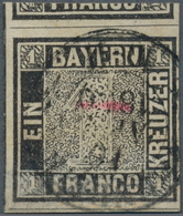 Bayern - Marken Und Briefe: 1849, Schwarzer Einser 1 Kreuzer Schwarz, Platte 1 Mit Zweikreisstempel, - Autres & Non Classés