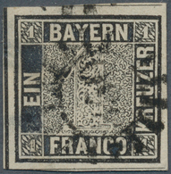 Bayern - Marken Und Briefe: 1849, 1 Kr. Schwarz, Platte 1, Allseits Sehr Breitrandig Mit Zweiseitig - Autres & Non Classés