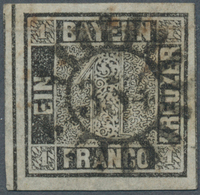 Bayern - Marken Und Briefe: 1849, Schwarzer Einser 1 Kreuzer Schwarz, Platte 1 Mit GMR "354" (Ühlfel - Autres & Non Classés