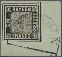 Bayern - Marken Und Briefe: 1849, Schwarzer Einser 1 Kreuzer Schwarz, Platte 1 Mit Zentrischem HK "K - Altri & Non Classificati