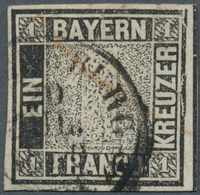 Bayern - Marken Und Briefe: 1849, Schwarzer Einser 1 Kreuzer Grauschwarz, Platte 1 Mit Plattenfehler - Autres & Non Classés