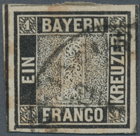 Bayern - Marken Und Briefe: 1849, Schwarzer Einser 1 Kr. Schwarz, Platte 1 Mit Plattenfehler: Linke - Autres & Non Classés