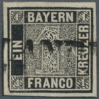 Bayern - Marken Und Briefe: 1849, Schwarzer Einser 1 Kreuzer Tiefschwarz, Platte 1 Mit Plattenfehler - Otros & Sin Clasificación