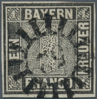 Bayern - Marken Und Briefe: 1849, Schwarzer Einser 1 Kreuzer Grauschwarz, Platte 2 Mit GMR "52" (Det - Other & Unclassified