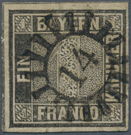 Bayern - Marken Und Briefe: 1849, Schwarzer Einser 1 Kreuzer Grauschwarz, Platte 2 Mit GMR "14" (Asc - Autres & Non Classés