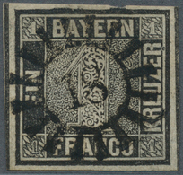 Bayern - Marken Und Briefe: 1849-50 1 Kr. Grauschwarz Von Platte 2, Gebraucht In Augsburg Und Mit Ge - Autres & Non Classés