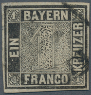 Bayern - Marken Und Briefe: 1849, Schwarzer Einser 1 Kreuzer Schwarz, Platte 2 Mit Halbkreisstempel, - Autres & Non Classés