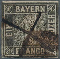 Bayern - Marken Und Briefe: 1849, Schwarzer Einser 1 Kreuzer Grauschwarz, Platte 2 Mit Schwarzem Fed - Autres & Non Classés