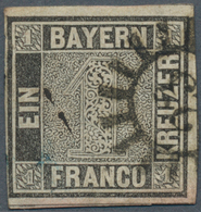 Bayern - Marken Und Briefe: 1849, Schwarzer Einser 1 Kreuzer Schwarz, Platte 2 Mit Zentrischem GMR " - Otros & Sin Clasificación