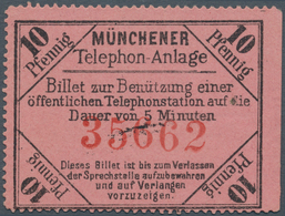 Bayern - Telefon-Billets: 1883, MÜNCHEN 10 Pf. Auf Hellrotem Papier, Rechtes Randstück Ungebraucht, - Sonstige & Ohne Zuordnung