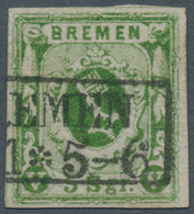 Bremen - Marken Und Briefe: 1859, 5 Sgr. Moosgrün, Geschnitten, Mit Schwarzem Rahmenstempel "(BR)EME - Brême